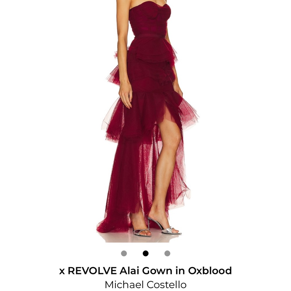 Michael Costello High Low Gown in Deep Red - Picture 2 of 3